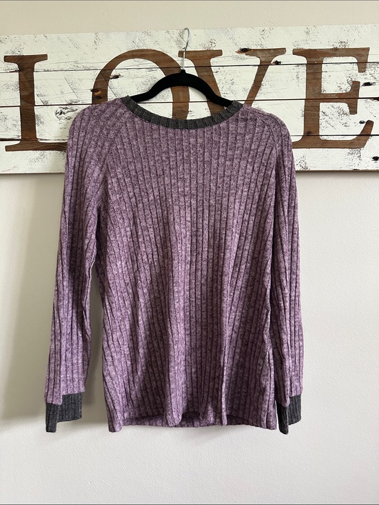 Wiholl Sweaters - Ribbed Lavender Crewneck Sweater with Charcoal Trim